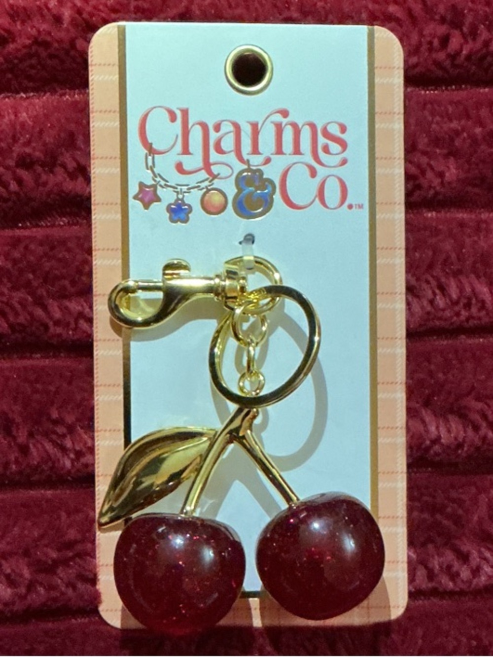 🍒Gold-Tone Cherry Keychain in Red